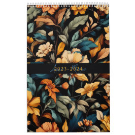 Calendario Floral rústica vintage elegante negro