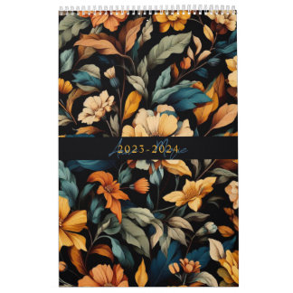 Calendario Floral rústica vintage elegante negro