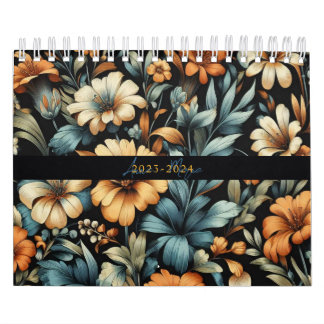 Calendario Floral rústica vintage elegante negro