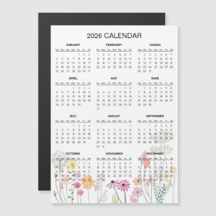 Calendario floral simple pero elegante 2026 Imán