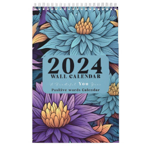 Calendario Floral Wall Calendar 2024 con palabras positivas