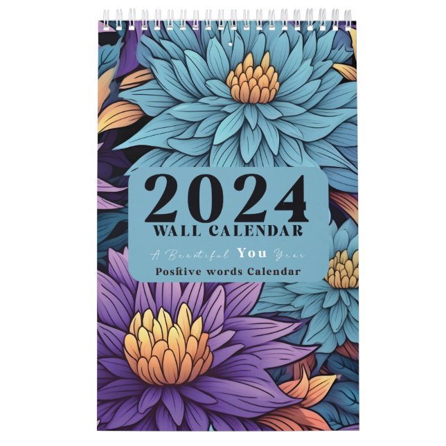 Calendario Floral Wall Calendar 2024 con palabras positivas (Tapa)