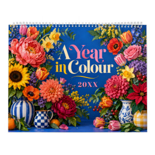 Calendario Florales Coloridos de Dopamina Año en Color