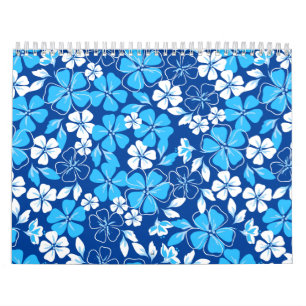 Calendario Flores azules y blancas