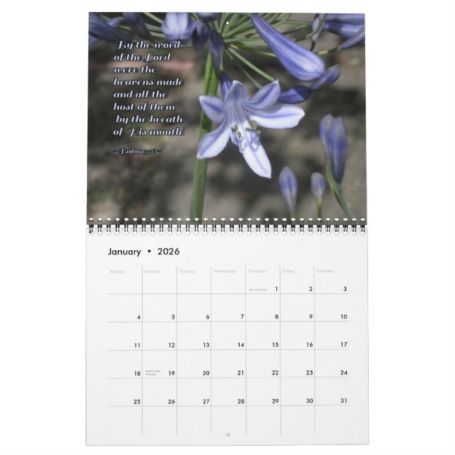 Calendario Flores de alabanzas Salmos Muro Inspirador (Jan 2026)