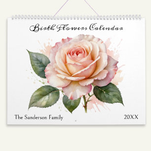 Calendario Flores del Mes de Nacimiento Acuarela Personalizad