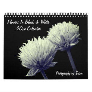 Calendario Flores en blanco y negro