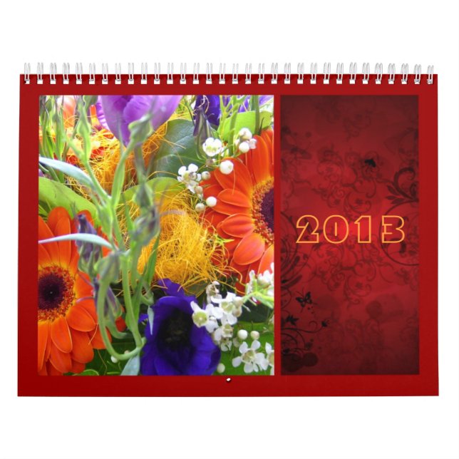 Calendario Flores floridas ramo ramo rojo elegante (Tapa)