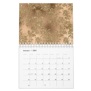 Calendario Flores Hojas Ramas Doradas Marrones Bronce Brillan