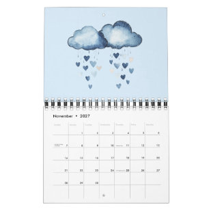 Calendario Flores Rayas Corazones Mezclilla Azul Denim Falso