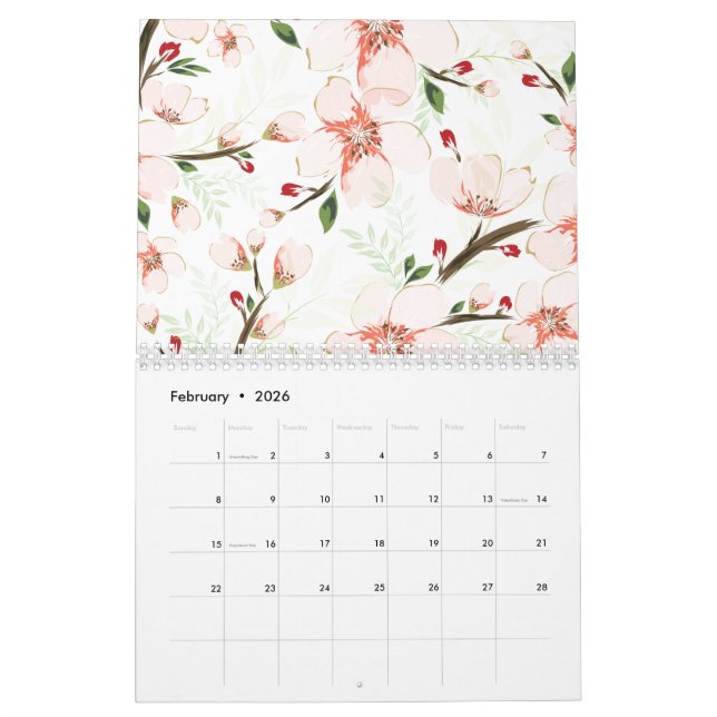 Calendario Flores rosadas (Feb 2026)