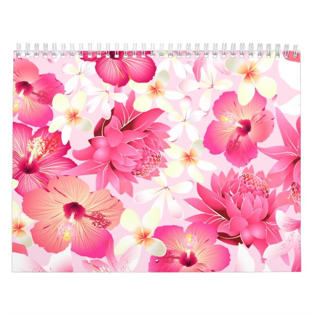 Calendario Flores rosadas y blancas tropicales (Tapa)