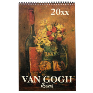 Calendario Flores Van Gogh con cachorros, irlandeses, girasol