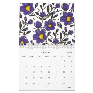 Calendario Flores violetas azules con hojas 2026