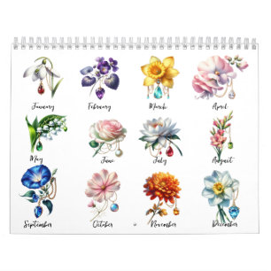 Calendario Flores y Piedras Preciosas de Nacimiento 2026