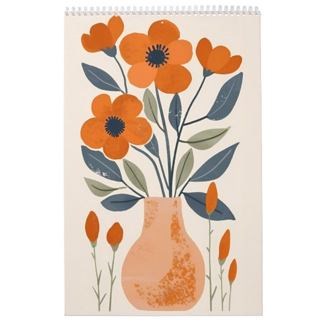 Calendario Folk Art Floral | Scandinavian Orange Flower Wall (Tapa)