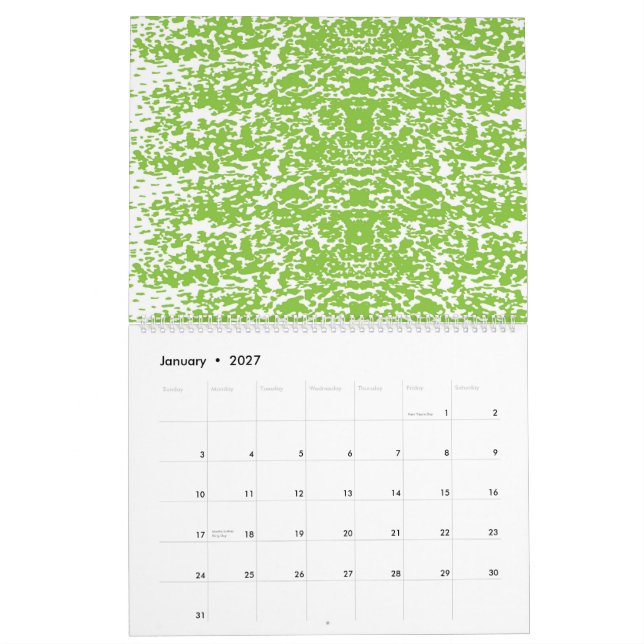 Calendario fondo abstracto verde y blanco (Jan 2027)