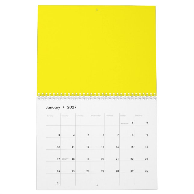 Calendario fondo amarillo con borde negro (Jan 2027)