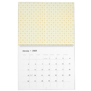 Calendario fondo amarillo y blanco con círculos pequeños