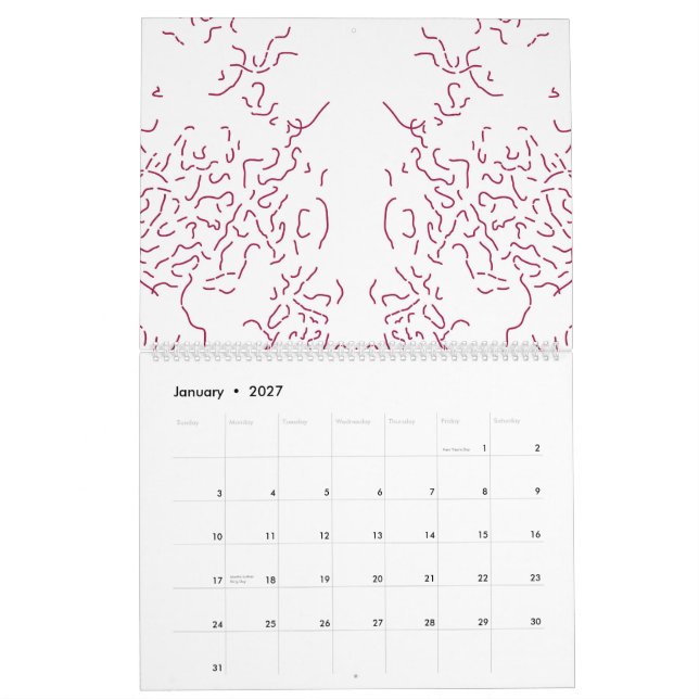 Calendario fondo blanco con muchas líneas rojas (Jan 2027)