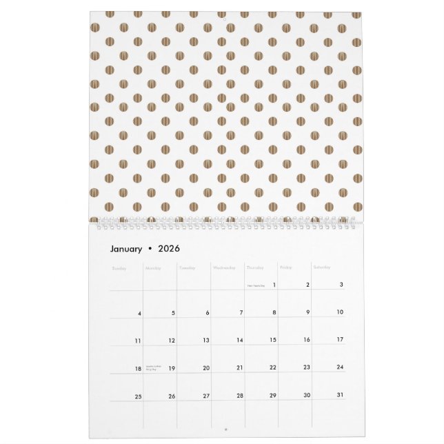 Calendario fondo blanco con puntos de polka marrón (Jan 2026)