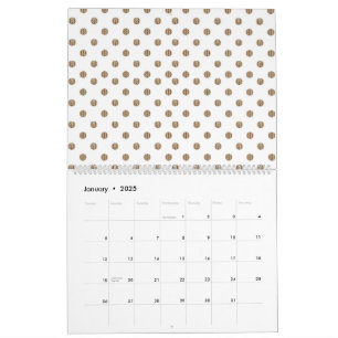 Calendario fondo blanco con puntos de polka marrón