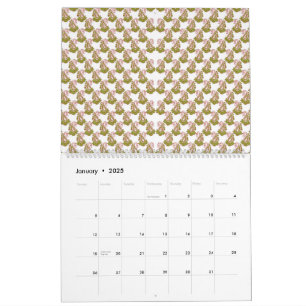 Calendario fondo blanco con un patrón de hojas verdes