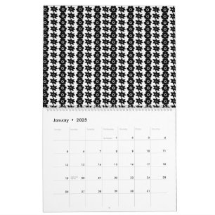 Calendario fondo blanco y negro con muchos puntos