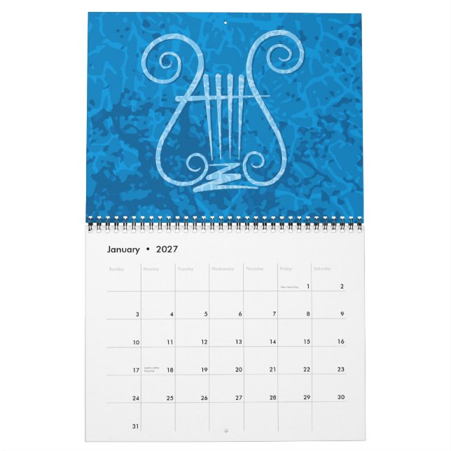 Calendario Fondo de lira azul (Jan 2027)