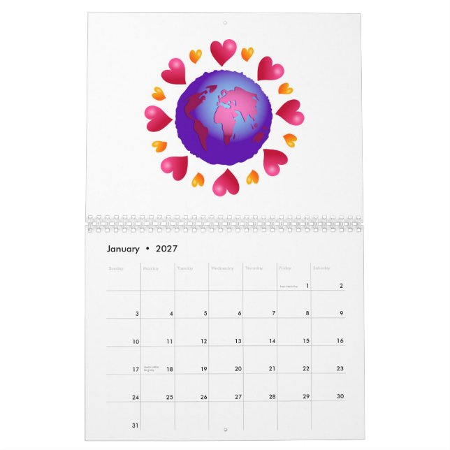 Calendario Fondo de los corazones (Jan 2027)