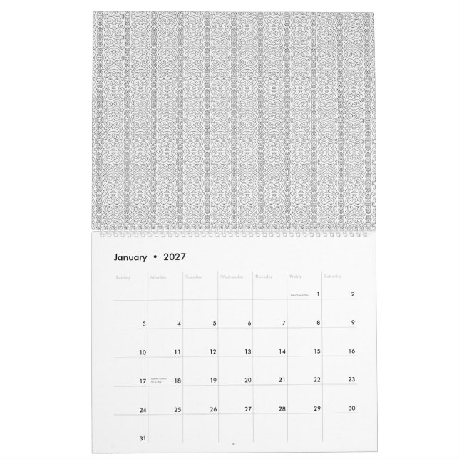 Calendario fondo de pantalla blanco y gris con un patrón (Jan 2027)