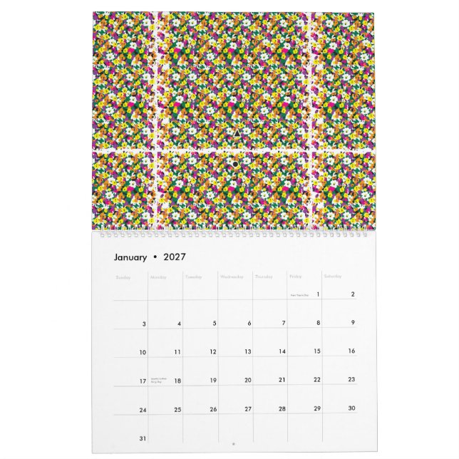 Calendario fondo multicolor con cuadrados y puntos (Jan 2027)
