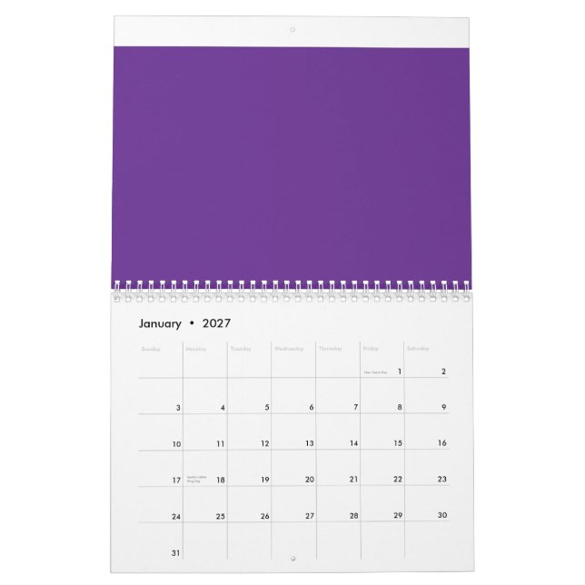 Calendario fondo púrpura con borde blanco (Jan 2027)