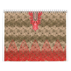 Calendario fondo rojo y marrón con borde rojo