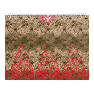Calendario fondo rojo y marrón con borde rojo