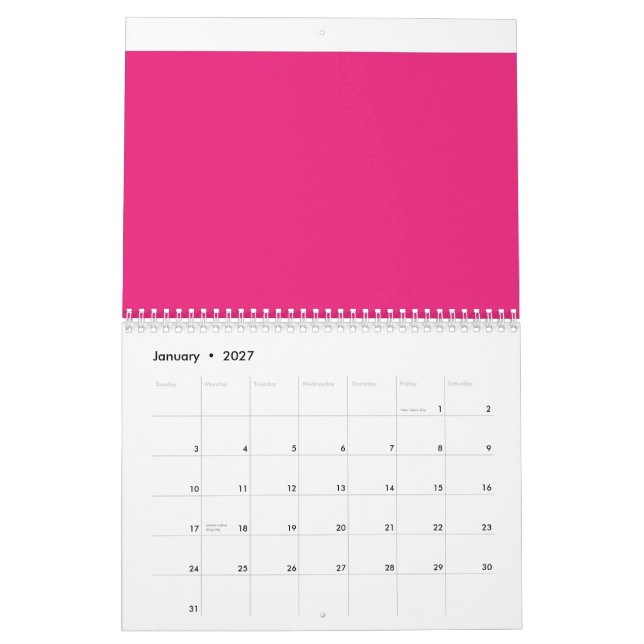 Calendario fondo rosa con borde negro (Jan 2027)