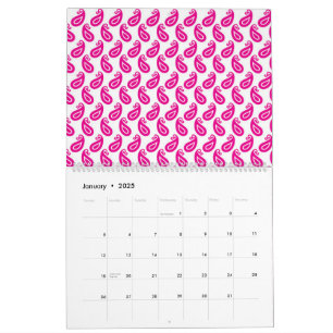 Calendario fondo rosa y blanco con un patrón