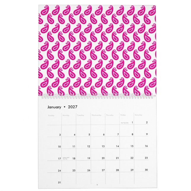 Calendario fondo rosa y blanco con un patrón (Jan 2027)