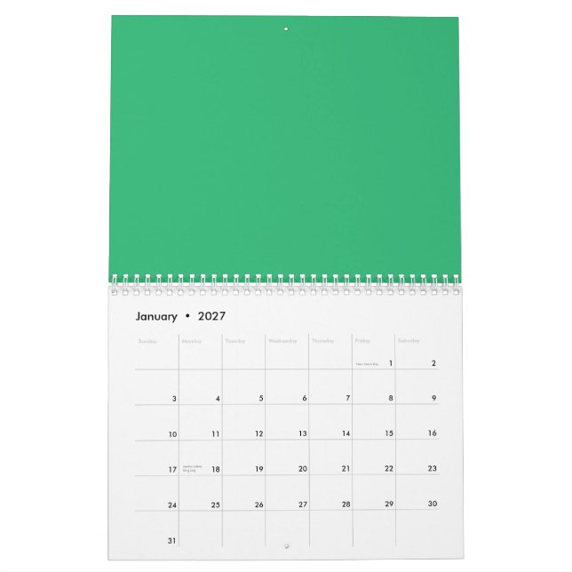 Calendario fondo verde con borde blanco (Jan 2027)