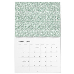 Calendario fondo verde y blanco con hojas pequeñas
