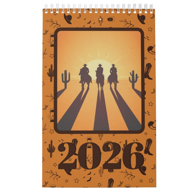 Calendario foto con patrón de naranja marrón rústico (Tapa)