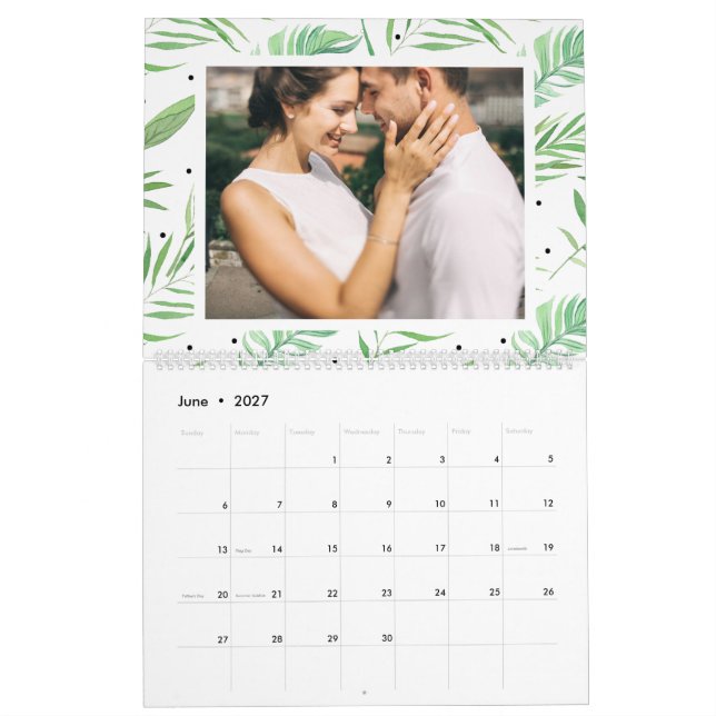 Calendario Foto de año editable de hojas tropicales (Jun 2027)