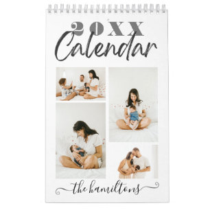 Calendario Foto de Año Nuevo con Caligrafía Negra Moderna y E
