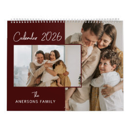 Calendario Foto de familia con estética minimalista roja y bl