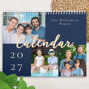 Calendario Foto de Familia Elegante Azul Marino Pared Persona