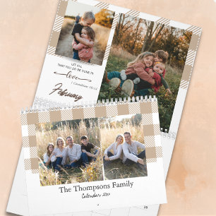 Calendario Foto de familia en cuadros de beige con versículos