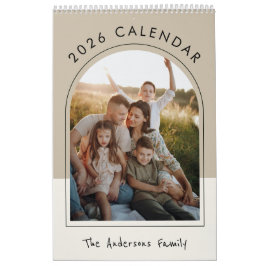Calendario Foto de familia minimalista beige 2026 mensual