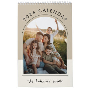 Calendario Foto de familia minimalista beige 2026 mensual 