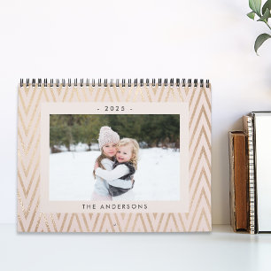 Calendario Foto de familia moderna en rosa y dorado