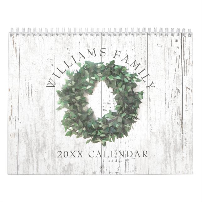Calendario Foto de la familia Rustic Laurel Wreath Farmhouse  (Tapa)